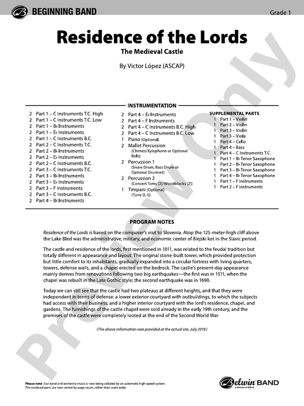 Residence of the Lords (Flexible Arrangement) - Concert Band Conductor Score & Parts (Digital Download)