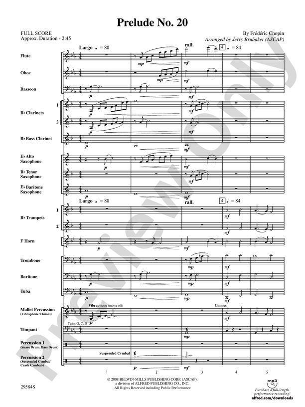 Prelude No. 20 - Concert Band Conductor Score & Parts (Digital Download)