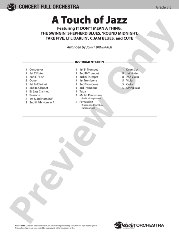 A Touch of Jazz - Full Orchestra Conductor Score & Parts (Digital Download)