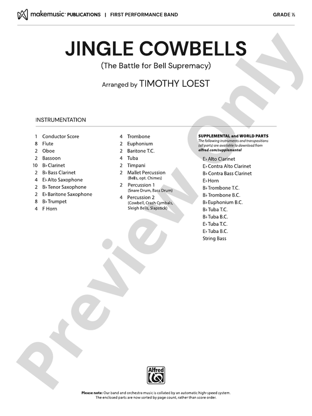 Jingle Cowbells - Concert Band Conductor Score & Parts(Digital Download)