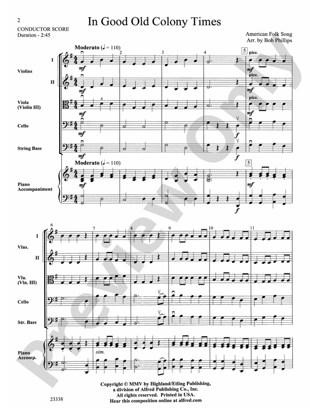 In Good Old Colony Times – String Orchestra Conductor Score & Parts (Digital Download)