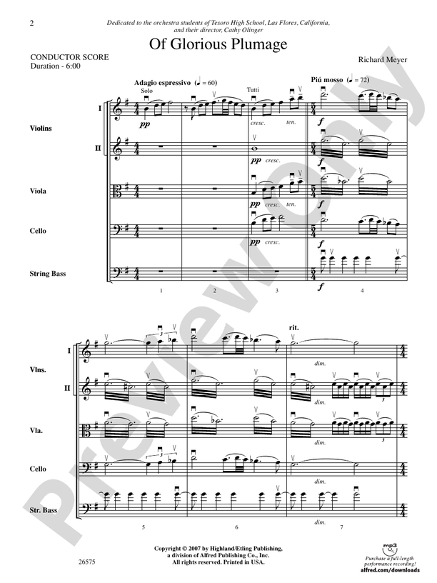 Of Glorious Plumage – String Orchestra Conductor Score & Parts (Digital Download)
