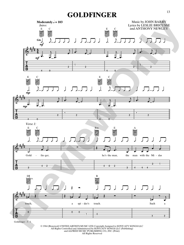 Goldfinger (from "Goldfinger") - Guitar TAB (Digital Download)