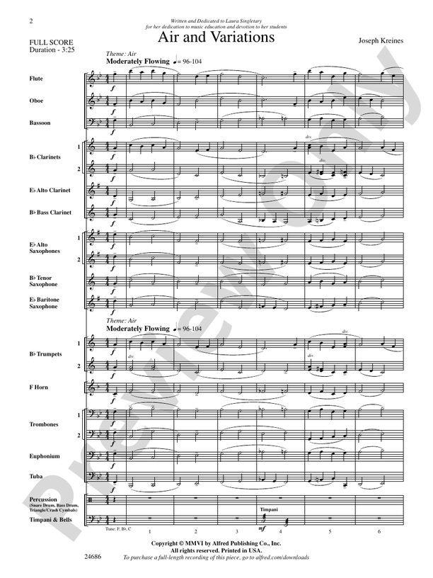Air and Variations - Concert Band Conductor Score & Parts (Digital Download)