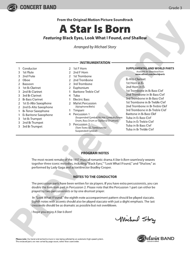 A Star Is Born - Concert Band Conductor Score & Parts (Digital Download)