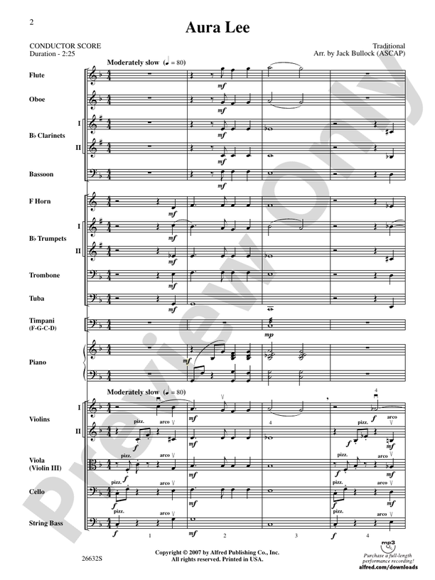Aura Lee – Full Orchestra Conductor Score & Parts (Digital Download)