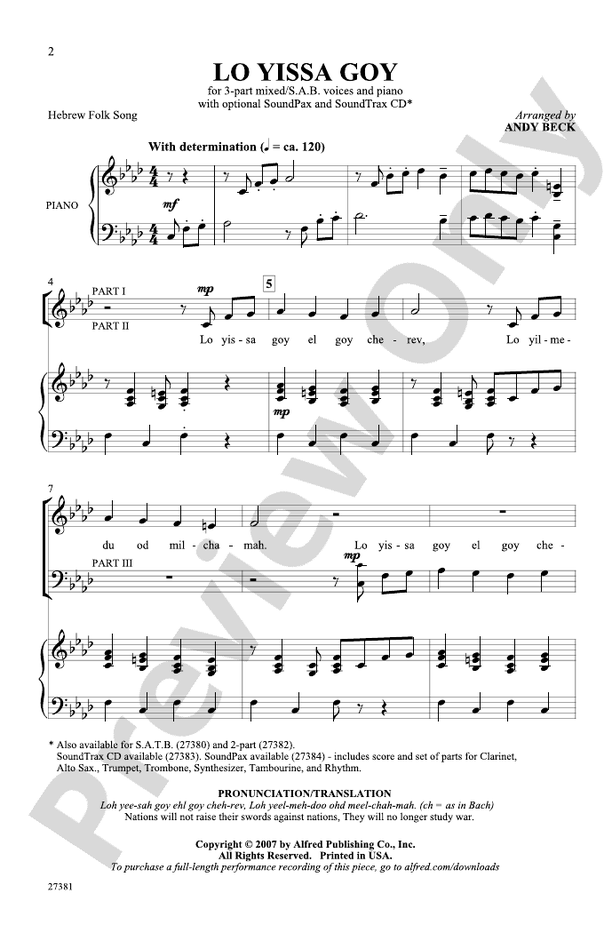 Lo Yissa Goy – 3-Part / SAB Choral Octavo (Digital Download)
