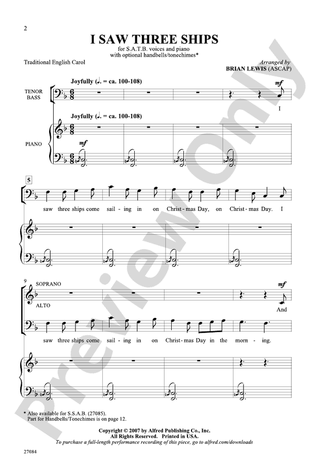I Saw Three Ships - Arr. Brian Lewis – SATB Choral Octavo - Digital Sheet Music Download (Digital Download)