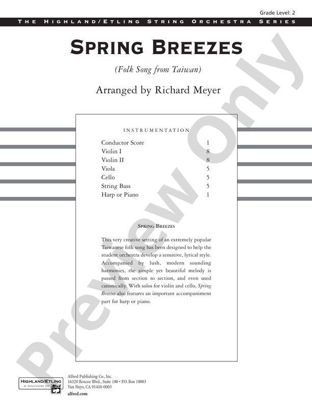 Spring Breezes – String Orchestra Conductor Score & Parts (Digital Download)