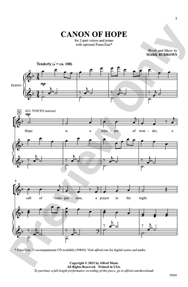 Canon of Hope - 2 Part Treble Choral Octavo (Digital Download)
