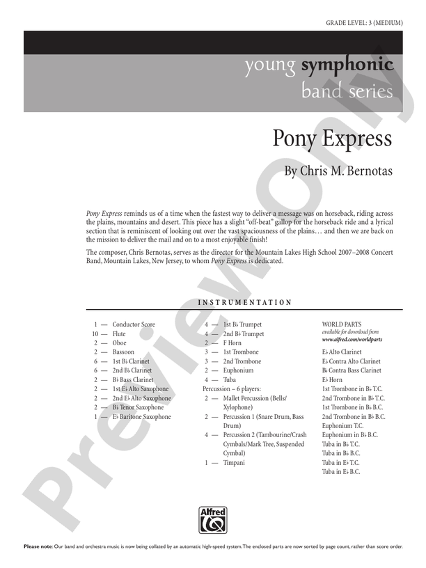 Pony Express - Concert Band Conductor Score & Parts (Digital Download)
