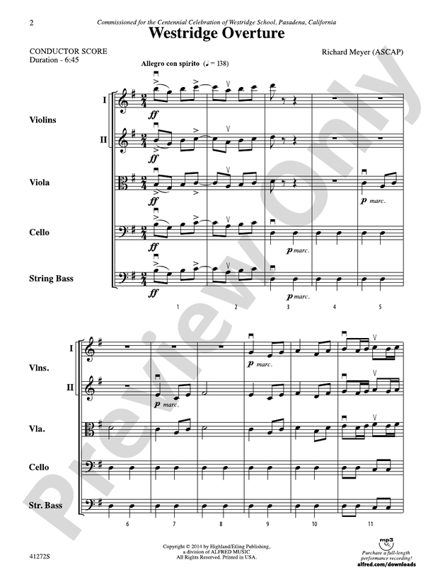 Westridge Overture – String Orchestra Conductor Score & Parts (Digital Download)