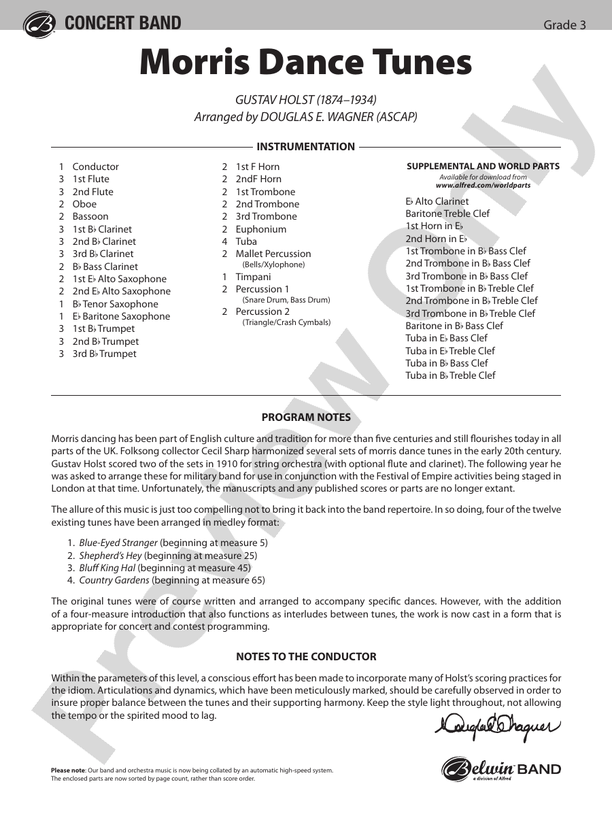 Morris Dance Tunes - Concert Band Conductor Score & Parts (Digital Download)