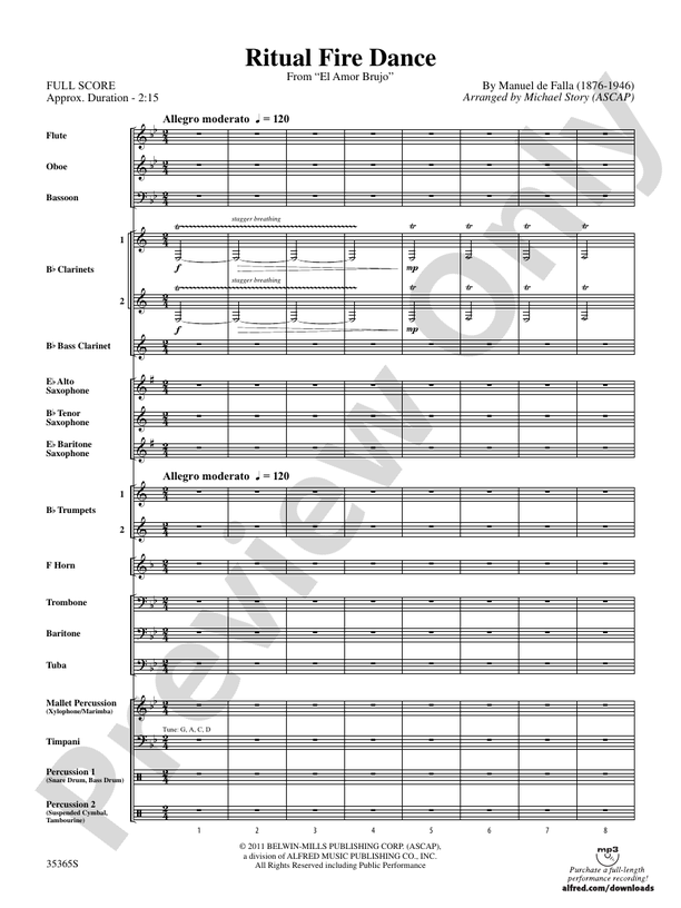 Ritual Fire Dance (From El Amor Brujo) - Concert Band Conductor Score & Parts (Digital Download)