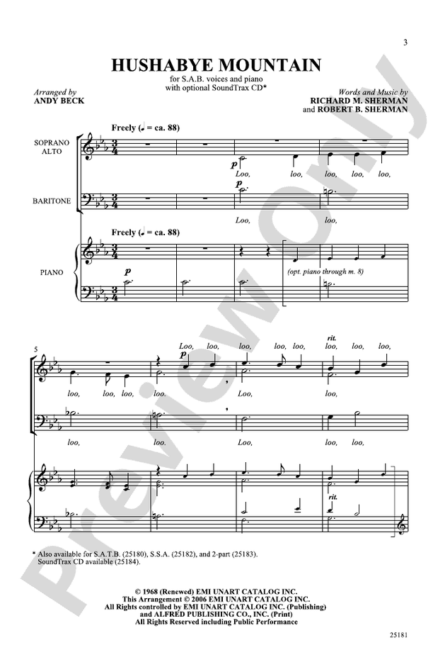 Hushabye Mountain (from the musical Chitty Chitty Bang Bang) – SAB Choral Octavo (Digital Download)
