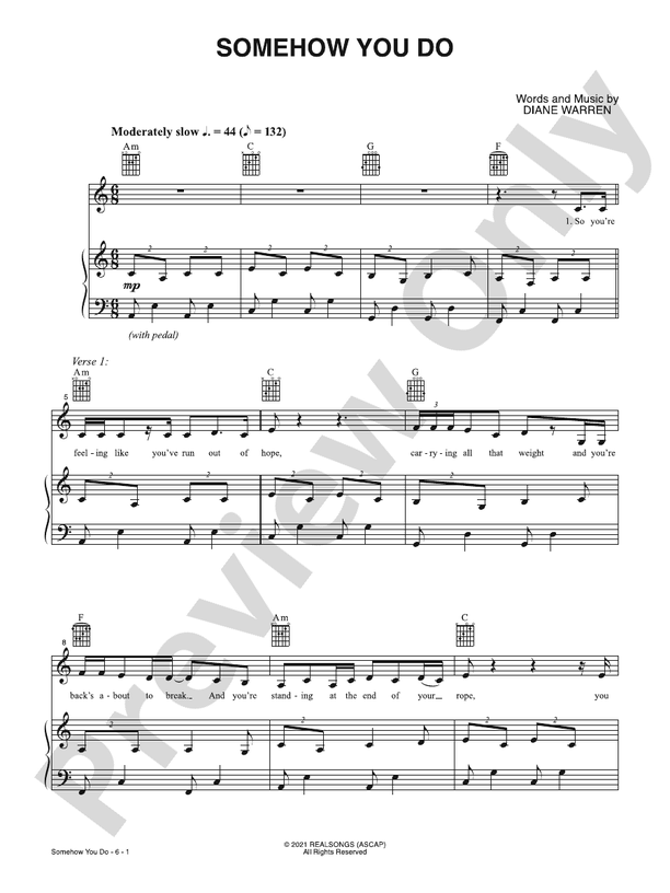 Somehow You Do (from the Motion Picture Four Good Days) - PVG (Digital Download)