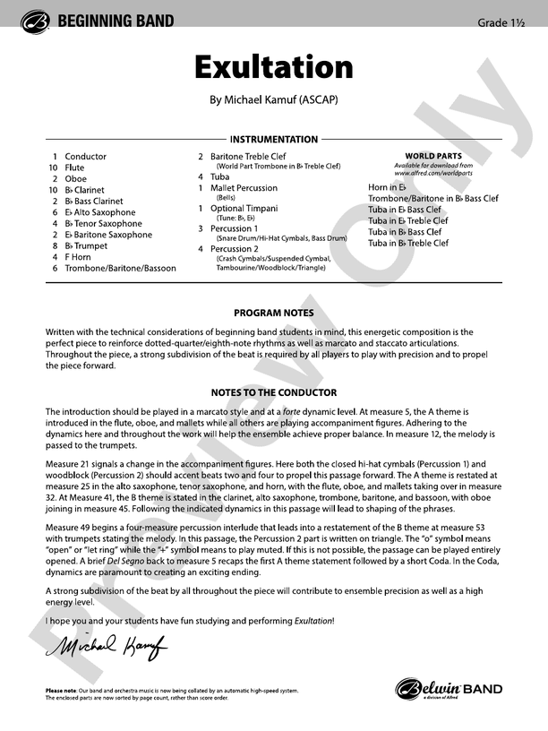 Exultation - Concert Band Conductor Score & Parts (Digital Download)