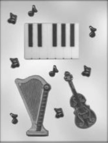 Chocolate Mould of Piano Keyboard Harp Violin and Small Quavers