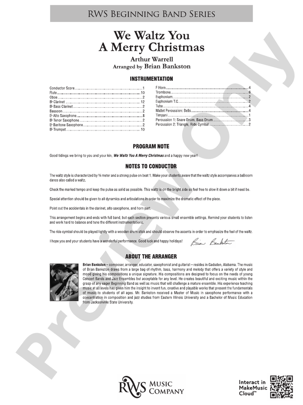 We Waltz You a Merry Christmas - Concert Band Conductor Score & Parts (Digital Download)
