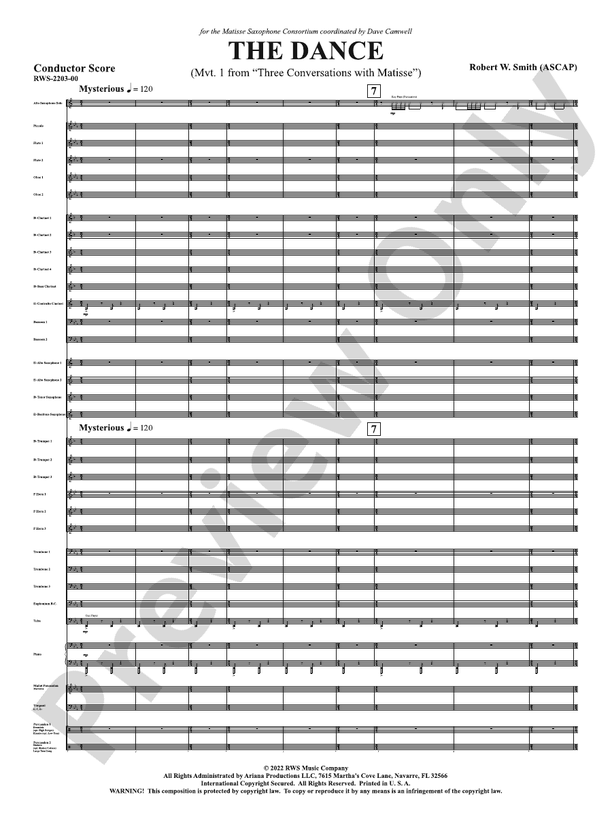 The Dance - Mvt. 1 from Three Conversations with Matisse - Concert Band Conductor Score & Parts (Digital Download)