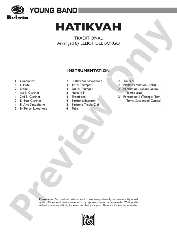 Hatikvah - Concert Band Conductor Score & Parts (Digital Download)