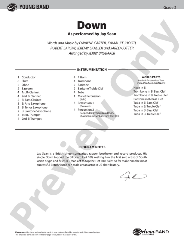 Down - Concert Band Conductor Score & Parts (Digital Download)