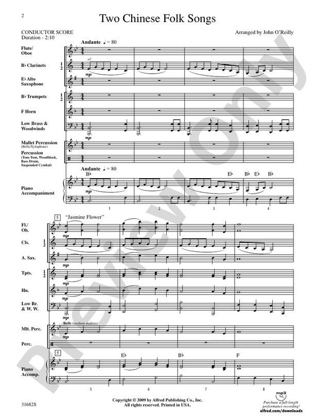 Two Chinese Folk Songs - Concert Band Conductor Score & Parts (Digital Download)