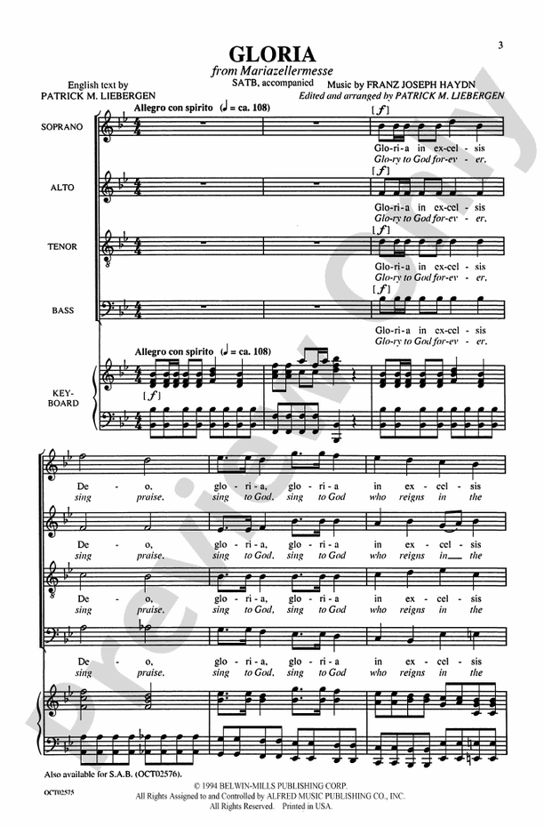 Gloria - Franz Joseph Haydn (Arr. Patrick M. Liebergen) – SATB Choral Octavo (Digital Download)