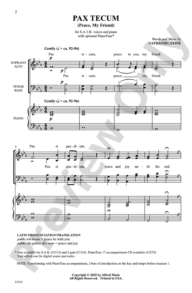 Pax Tecum - SATB Choral Octavo (Digital Download)