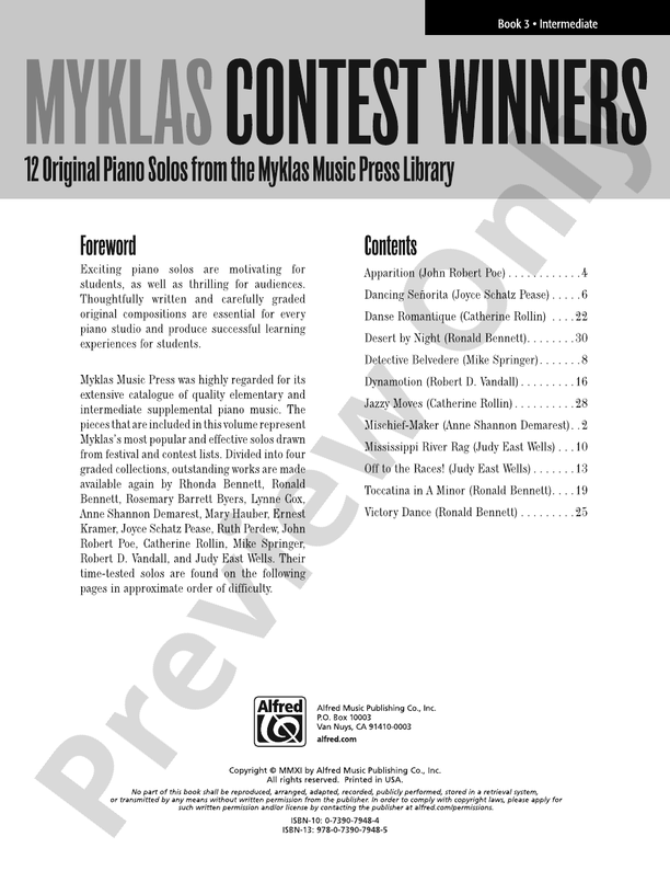 Myklas Contest Winners, Book 3 - Piano (Digital Download)