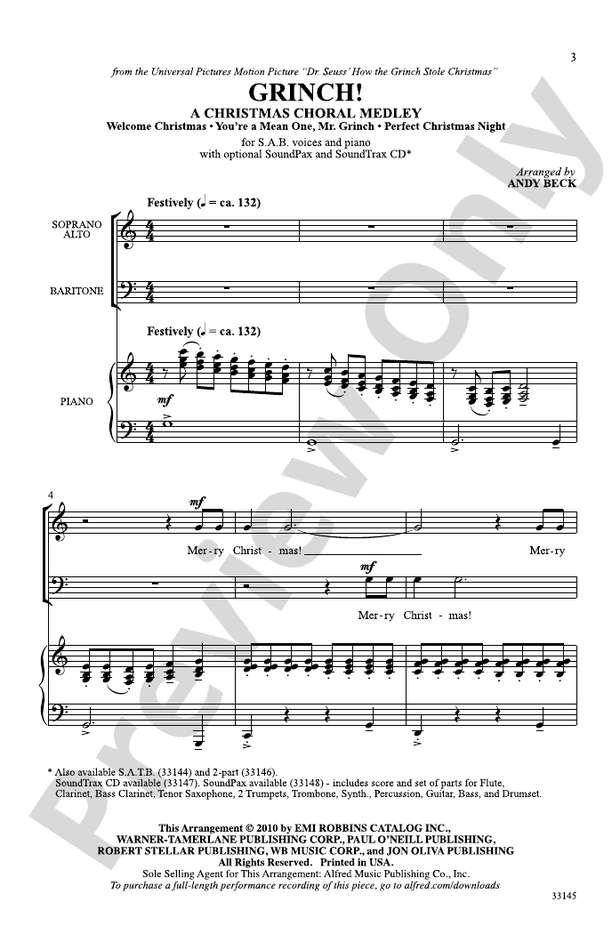 Grinch! A Christmas Choral Medley (from the motion picture Dr. Seuss' How the Grinch Stole Christmas) – SAB Choral Octavo (Digital Download)