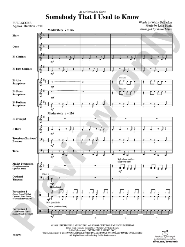Somebody That I Used to Know - Concert Band Conductor Score & Parts (Digital Download)