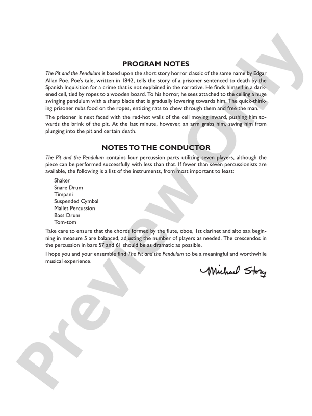 The Pit and the Pendulum - Concert Band Conductor Score & Parts (Digital Download)