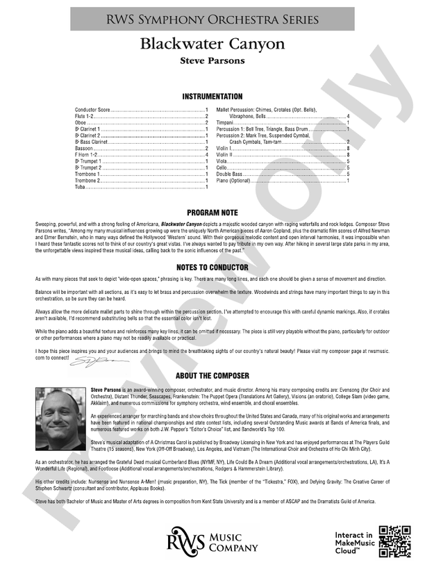 Blackwater Canyon - Full Orchestra Conductor Score & Parts (Digital Download)