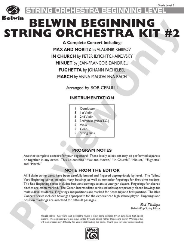 Belwin Beginning String Orchestra Kit #2 – String Orchestra Conductor Score & Parts (Digital Download)