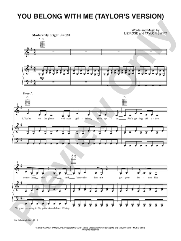 You Belong With Me (Taylor's Version) - Taylor Swift - PVG (Digital Download)