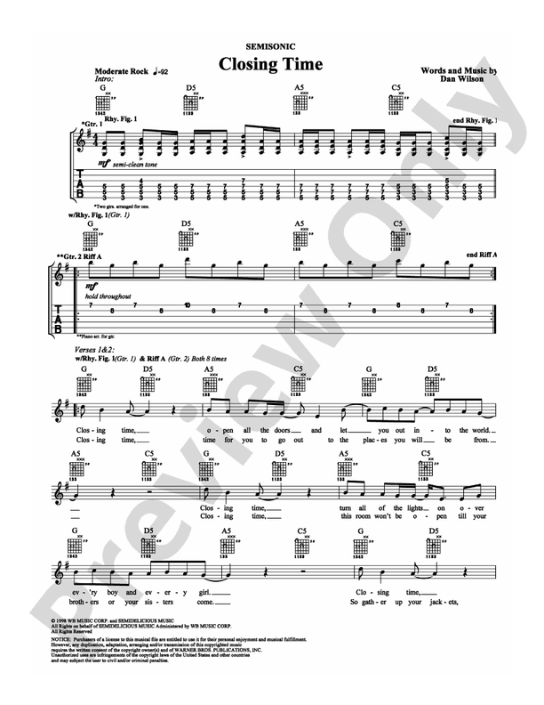 Closing Time - Guitar TAB (Digital Download)