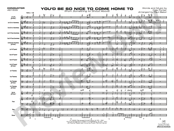You'd Be So Nice to Come Home To (Grade 2) – Jazz Ensemble Conductor Score & Parts (Digital Download)