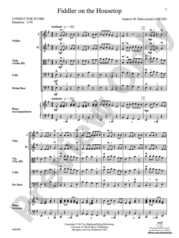Fiddler on the Housetop – String Orchestra Conductor Score & Parts (Digital Download)