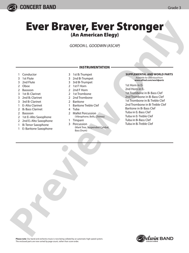 Ever Braver, Ever Stronger (An American Elegy) - Concert Band Conductor Score & Parts (Digital Download)