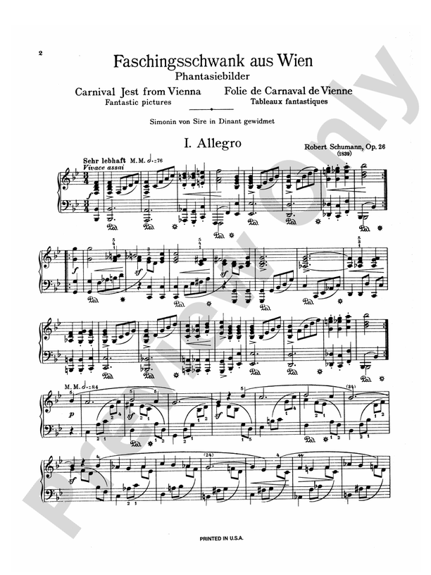 Schumann - Carnival Jest from Vienna, Op. 26 - Piano Solo (Digital Download)