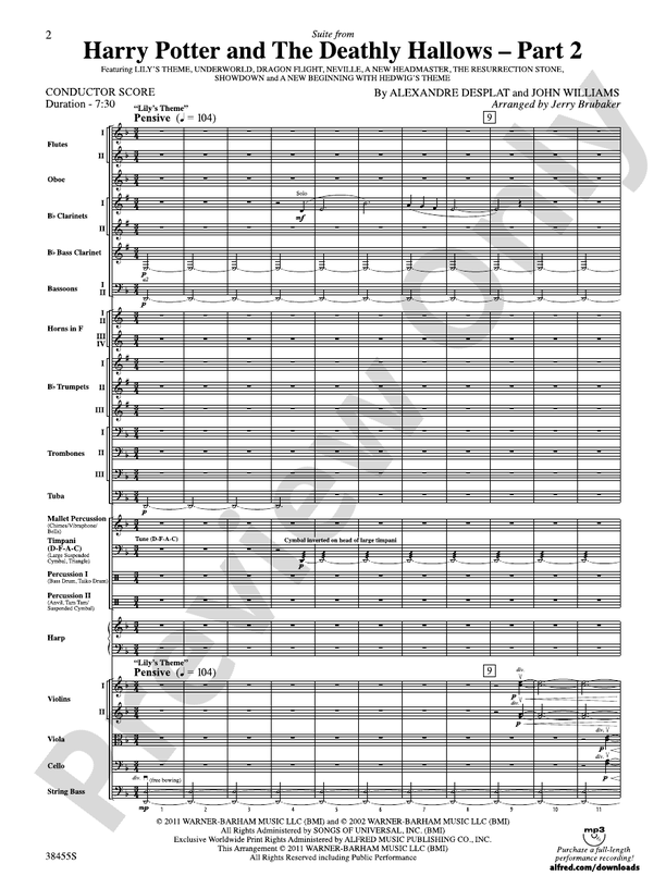 Harry Potter and the Deathly Hallows, Part 2, Suite from – Full Orchestra Conductor Score & Parts (Digital Download)