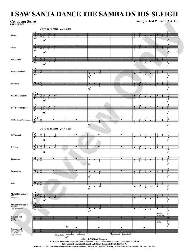 I Saw Santa Dance the Samba on His Sleigh - Concert Band Conductor Score & Parts (Digital Download)