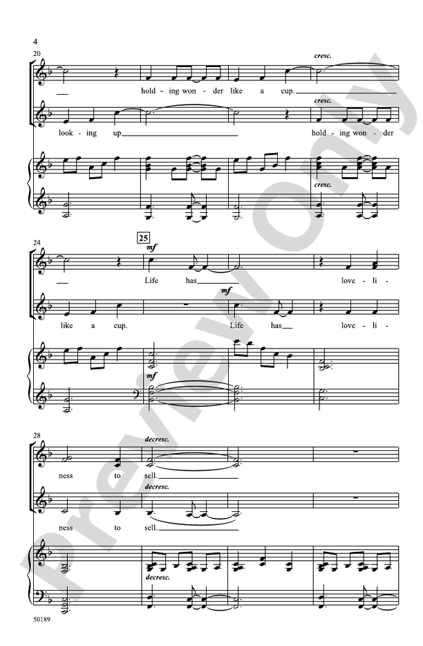 Life Has Loveliness - SSA (with Opt. Cello) Choral Octavo (Digital Download)