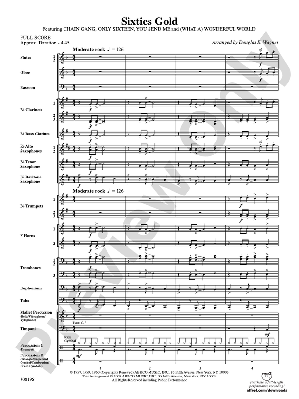 Sixties Gold - Concert Band Conductor Score & Parts (Digital Download)