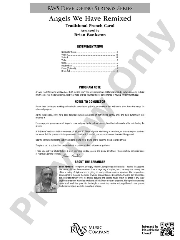 Angels We Have Remixed - String Orchestra Conductor Score & Parts (Digital Download)