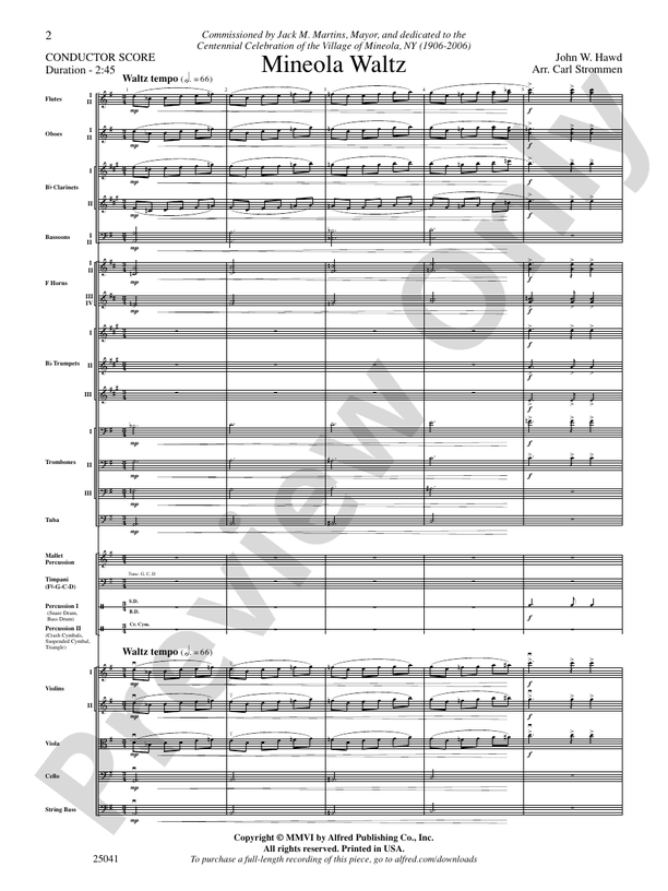 Mineola Waltz – Full Orchestra Conductor Score & Parts (Digital Download)