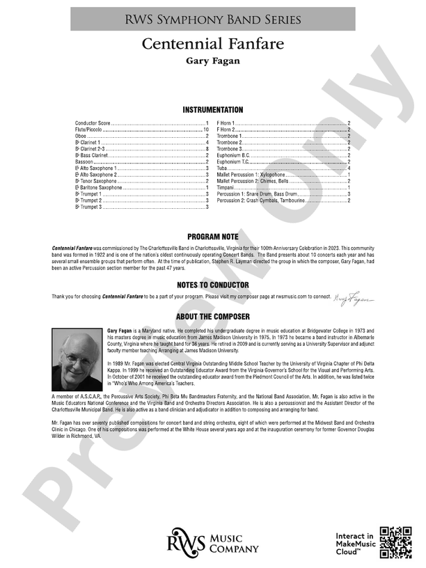 Centennial Fanfare - Concert Band Conductor Score & Parts(Digital Download)