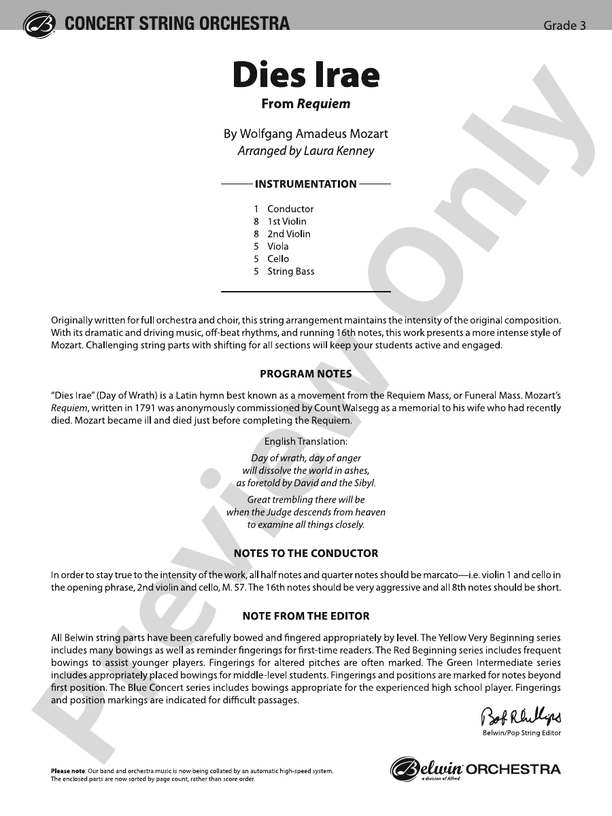 Dies Irae - String Orchestra Conductor Score & Parts (Digital Download)