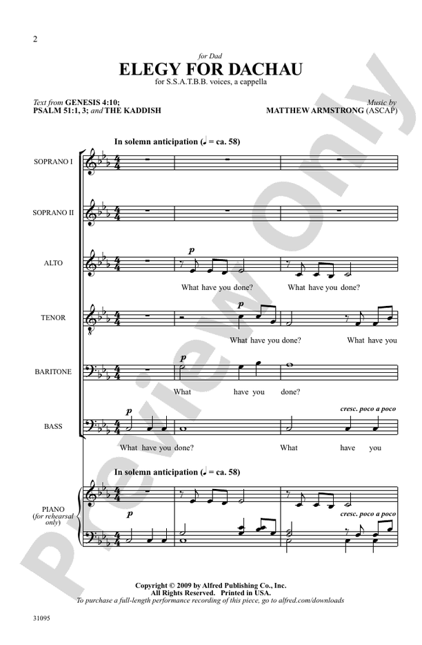 Elegy for Dachau – SSATBB a cappella Choral Octavo (Digital Download)